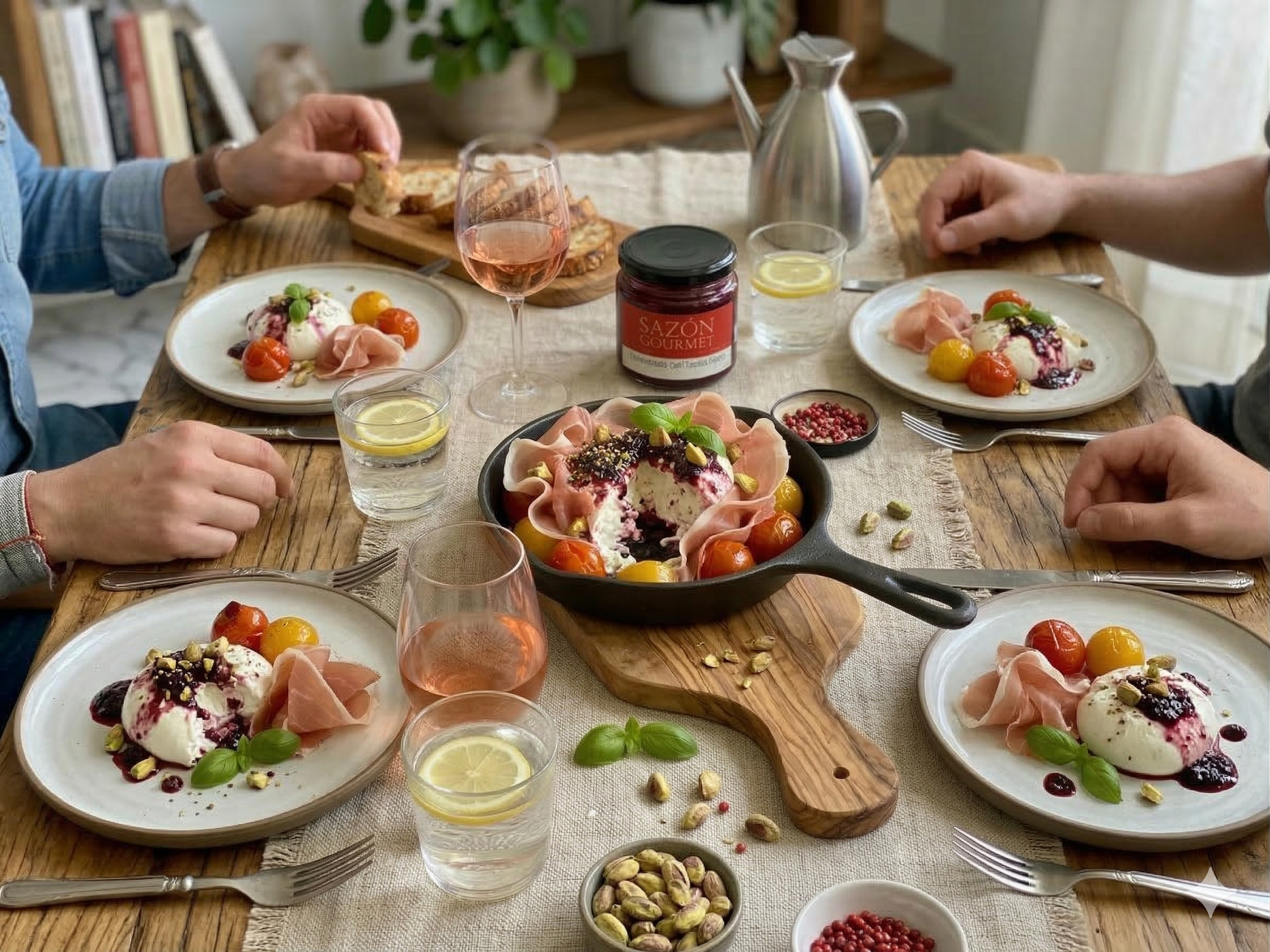 Burrata al Horno con Jamón Serrano y Mermelada de Frutos Rojos