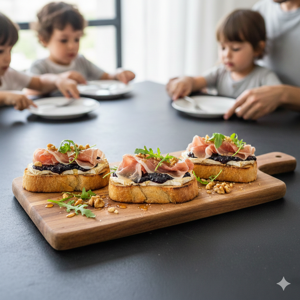 Tostadas Gourmet de Brie, Prosciutto y Mermelada