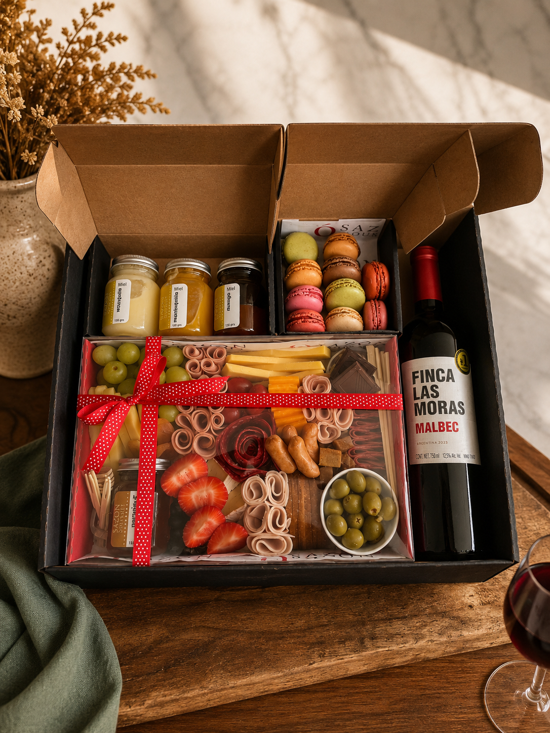 Megabox | Caja Gourmet con Tabla de Quesos, Vino y Mieles Artesanales