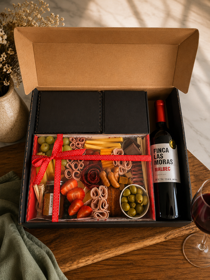 Megabox | Caja Gourmet con Tabla de Quesos, Vino y Mieles Artesanales